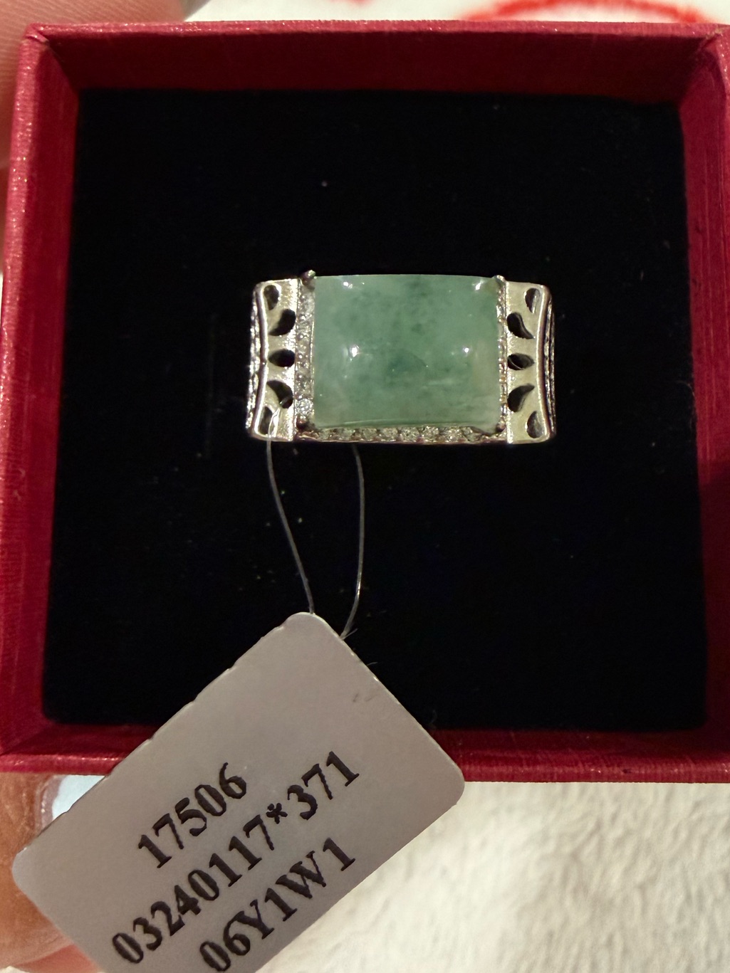 Burmese Jadeite Ring - 925 Silver Adjustable